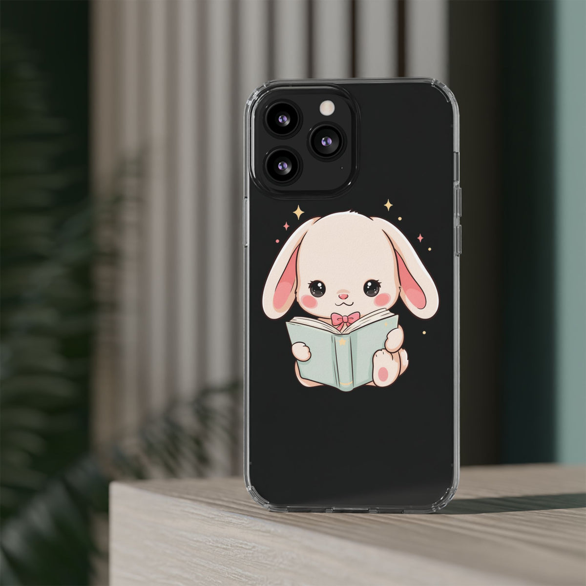 Kawaii Reading Bunny Clear Impact-Resistant Case