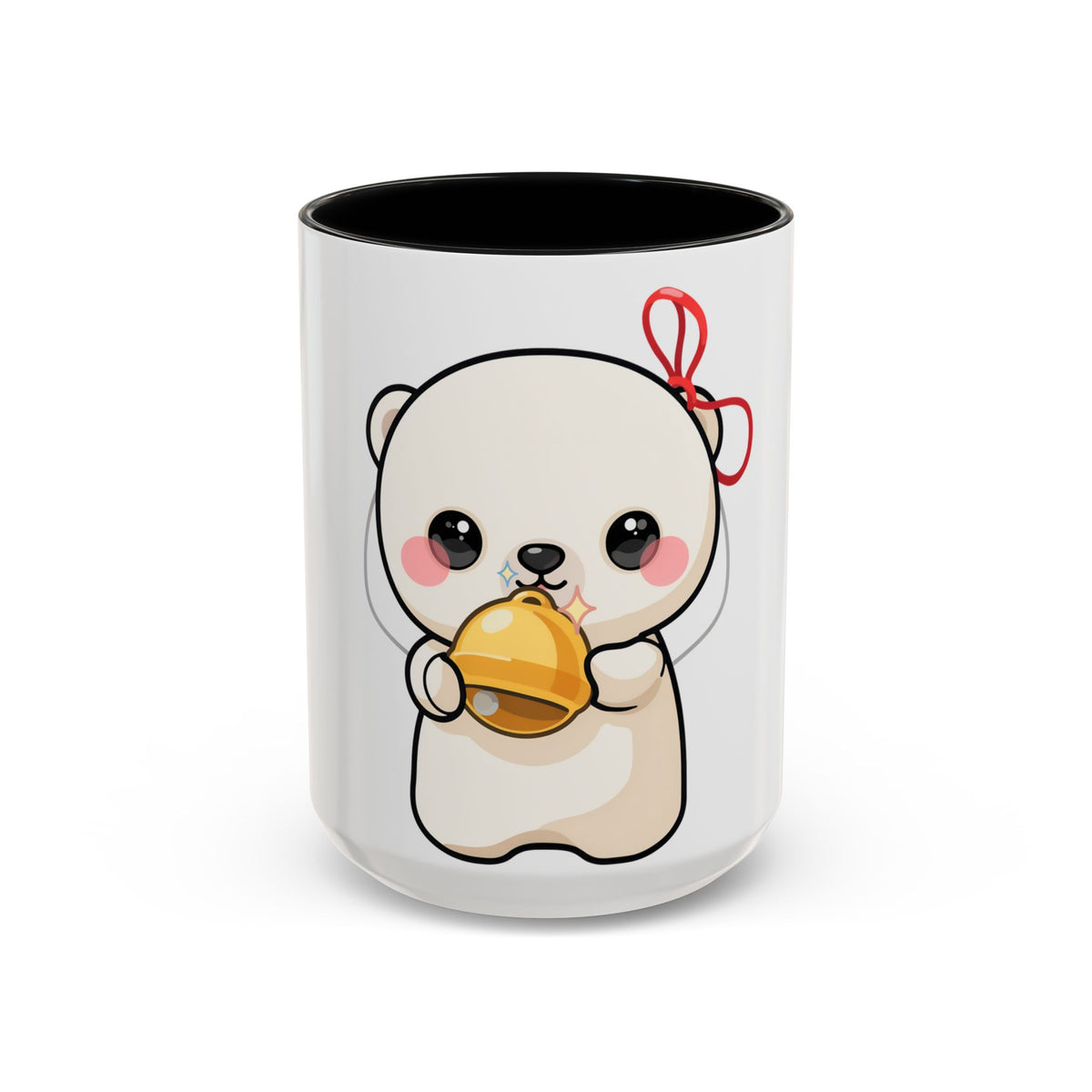 Kawaii Polar Bear Mug, Cute Jingle Bell Accent Coffee Cup