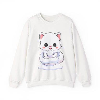 Kawaii Arctic Fox Sweatshirt, Cute Winter Animal Crewneck