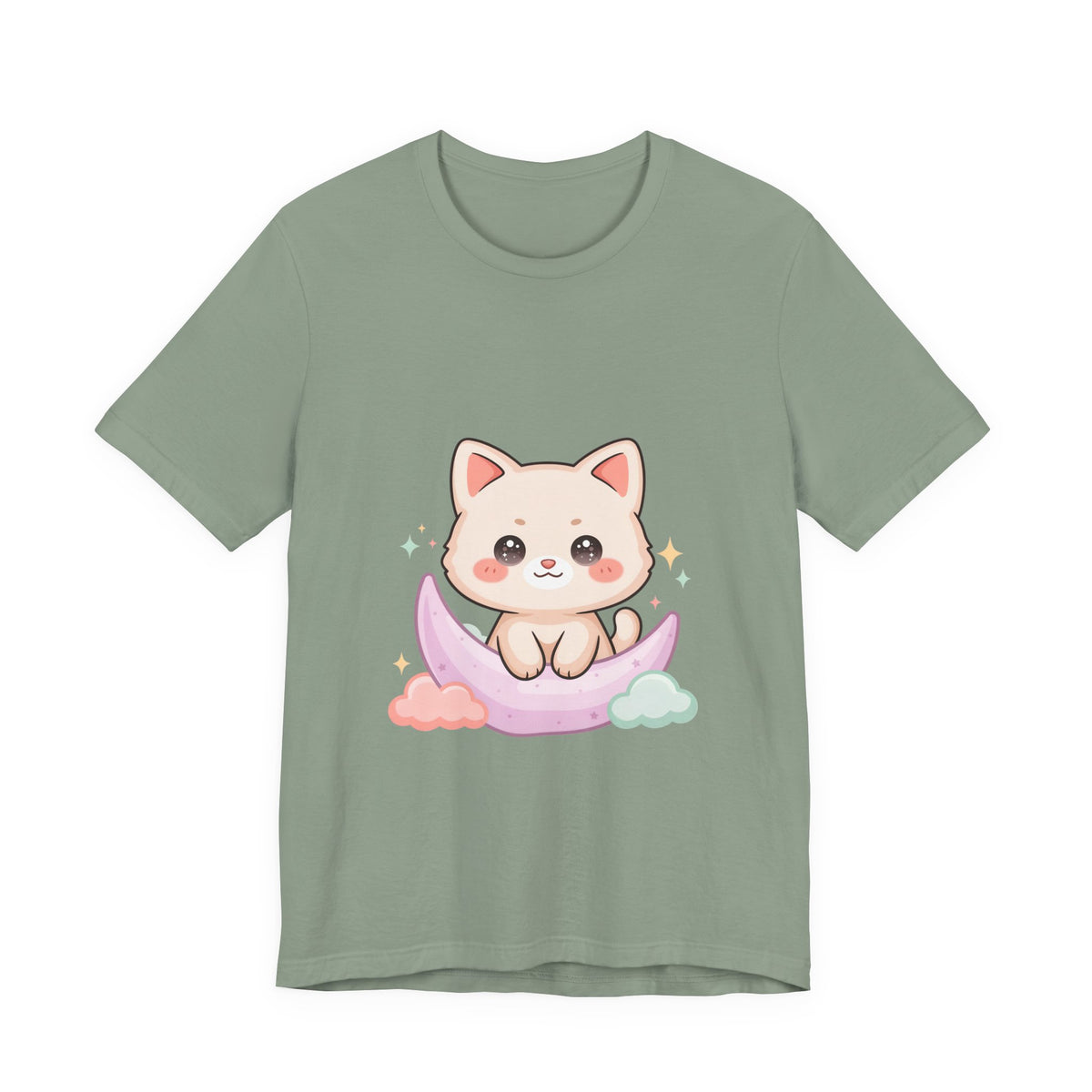 Kawaii Cat Moon T-Shirt for Cozy Night Owls