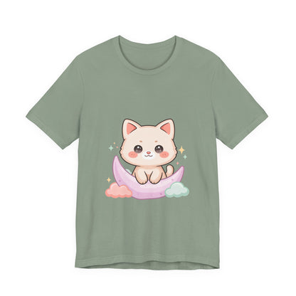 Kawaii Cat Moon T-Shirt for Cozy Night Owls