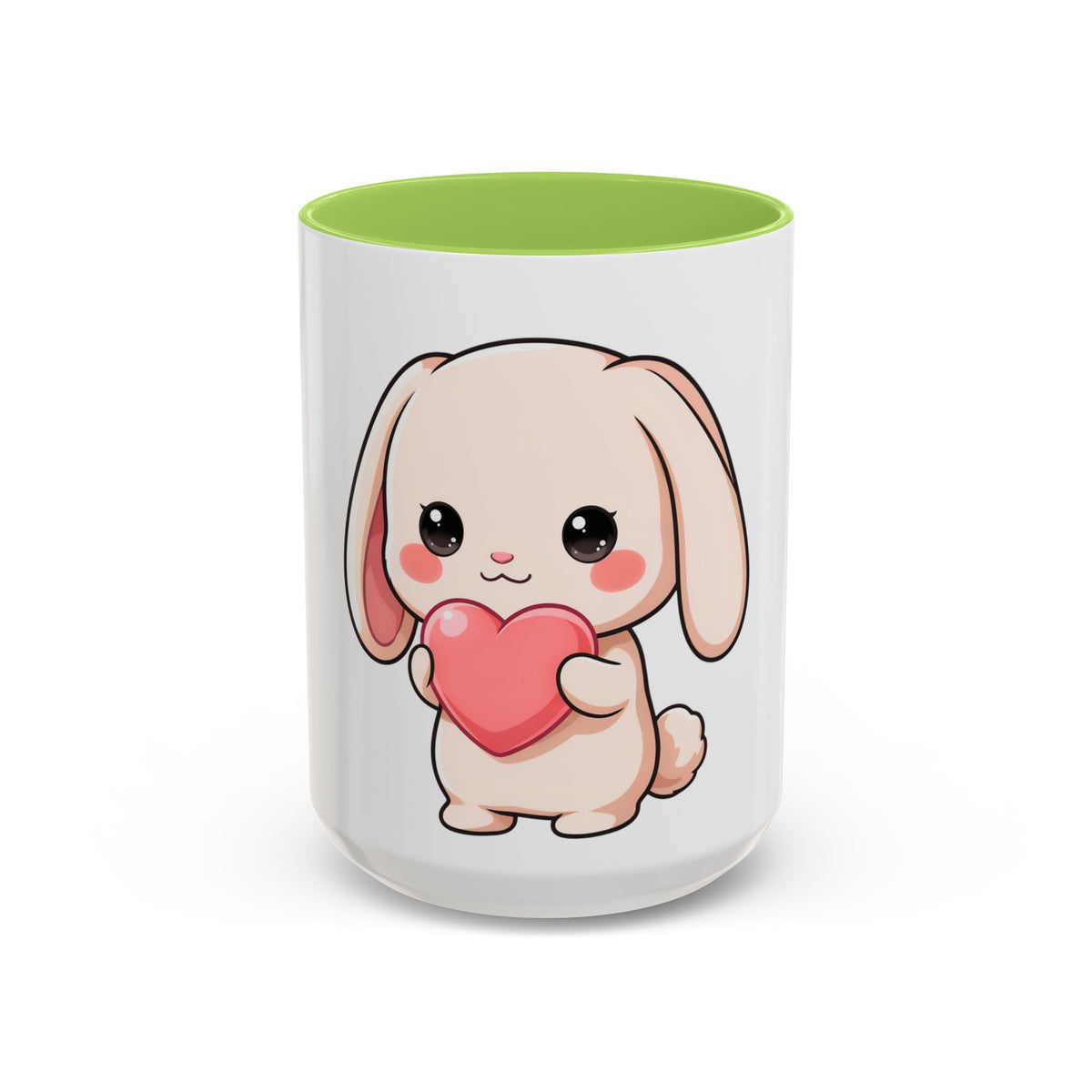 Kawaii Bunny Accent Coffee Mug with Heart, 11oz or 15oz