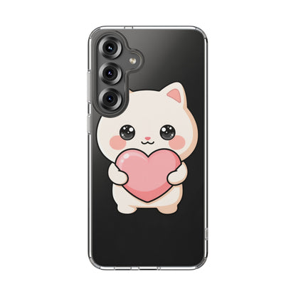 Kawaii Cat Phone Case with Heart, Clear Impact-Resistant