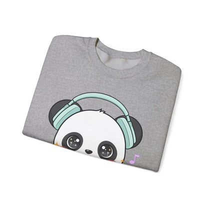 Kawaii Panda Music Sweatshirt, Cute Headphone Panda Crewneck