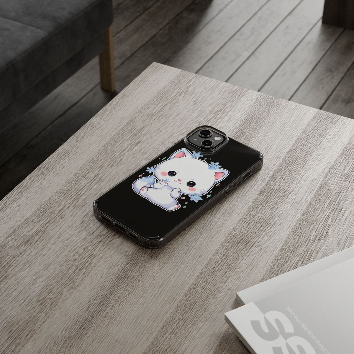 Kawaii Arctic Fox Phone Case, Cute Snowflake Clear Case