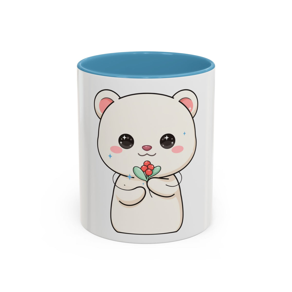 Kawaii Polar Bear Christmas Mug with Mistletoe
