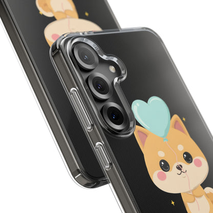 Kawaii Shiba Inu Clear Phone Case with Heart Balloon