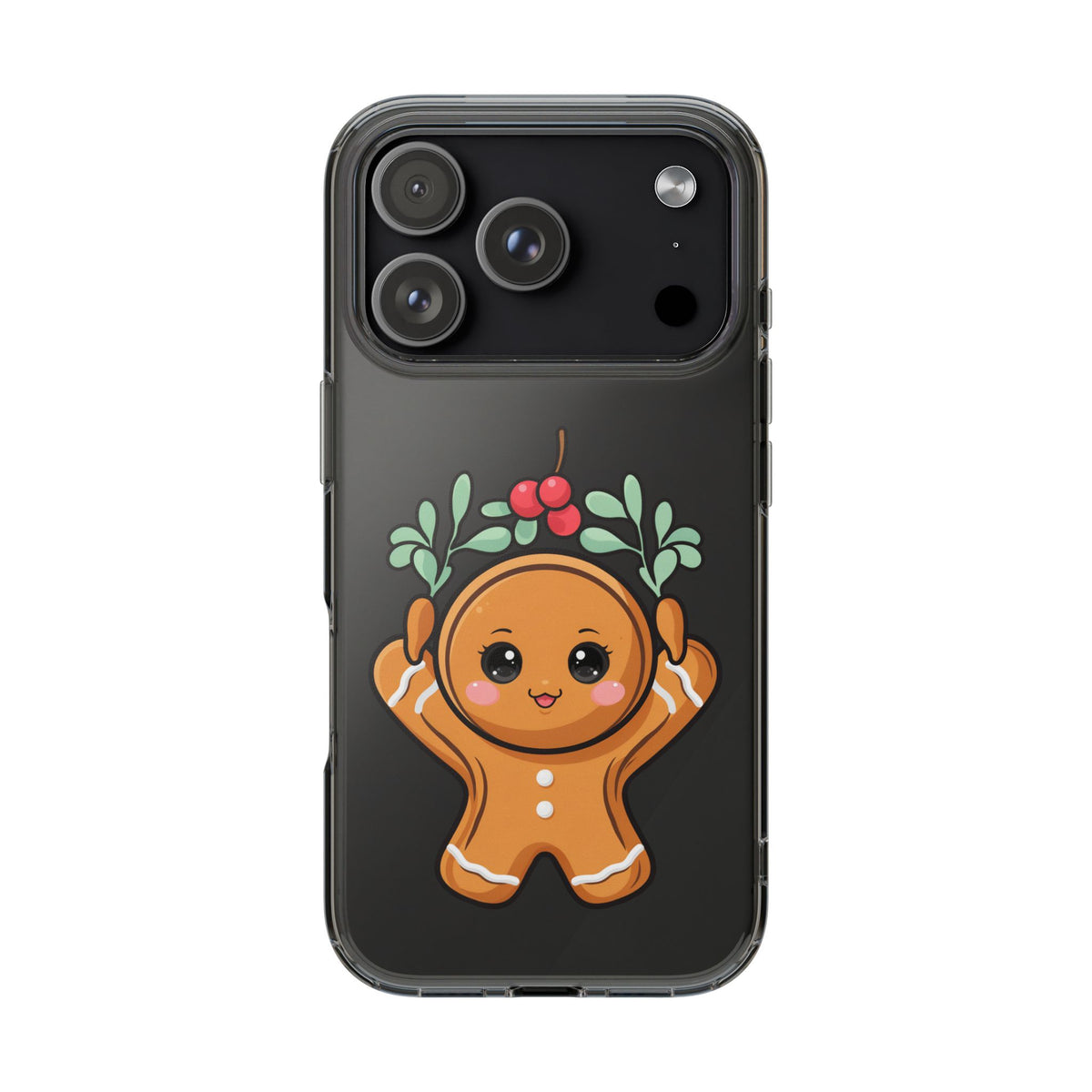 Kawaii Gingerbread Phone Case with Mistletoe Cheer