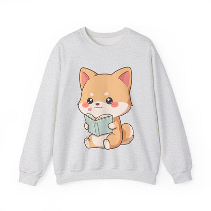 Reading Shiba Inu Sweatshirt, Cute Kawaii Book Lover Gift
