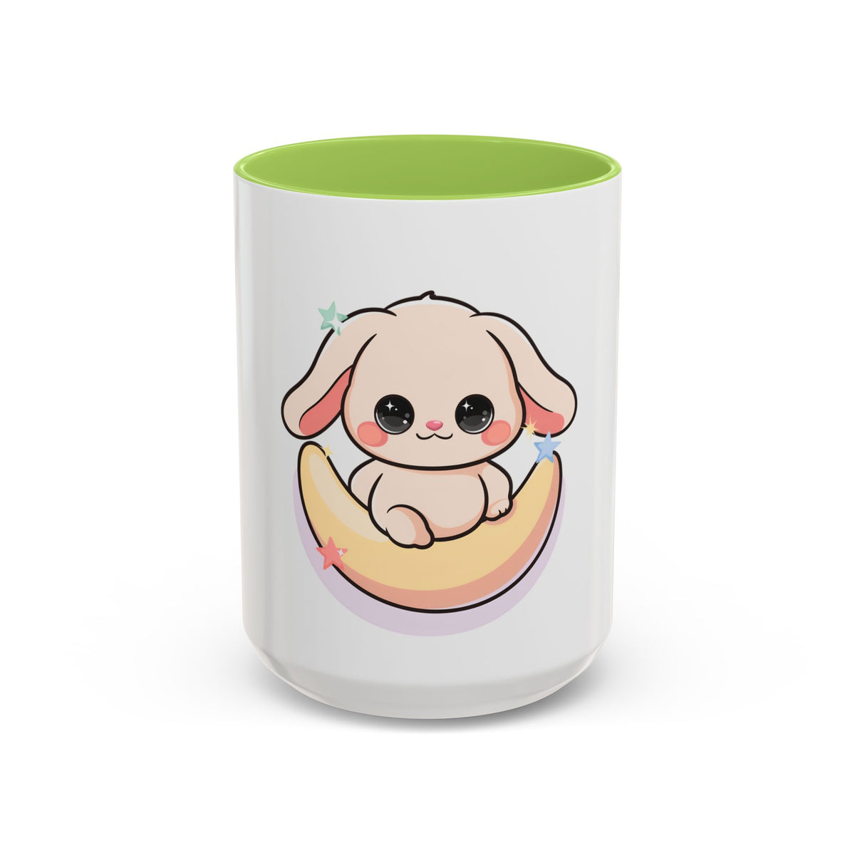 Kawaii Bunny Accent Coffee Mug, Cute Moon Rabbit Gift