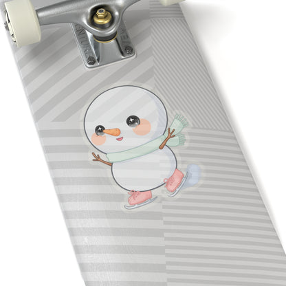Kawaii Snowman Sticker, Cute Ice Skating Winter Decor