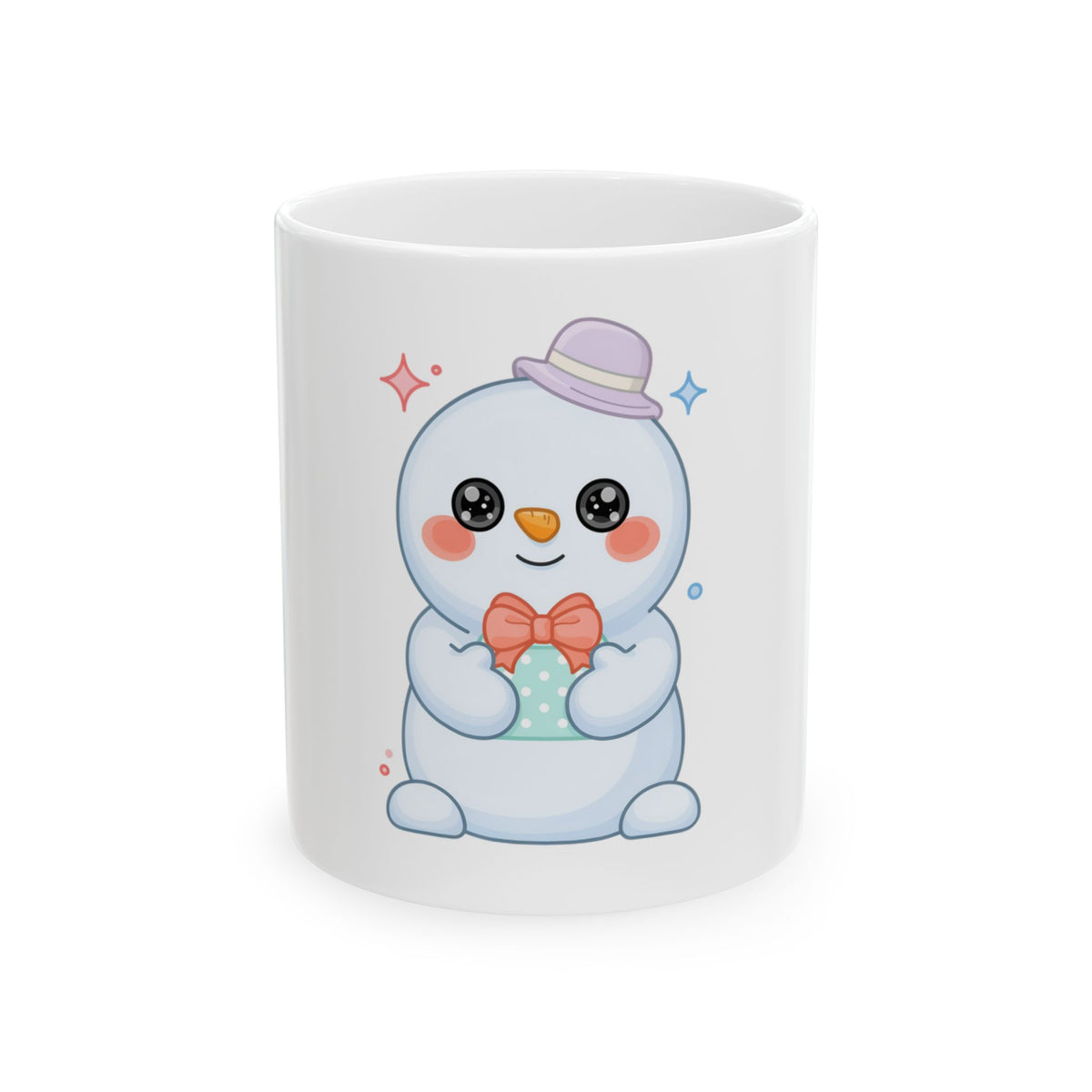 Kawaii Snowman Mug, Cute Holiday Ceramic Coffee Cup