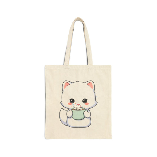 Kawaii Arctic Fox Tote Bag for Cozy Cocoa Lovers