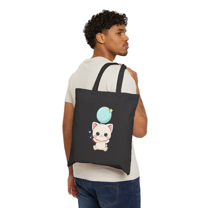 Kawaii Cat Tote Bag with Balloon | Cute Cat Gift