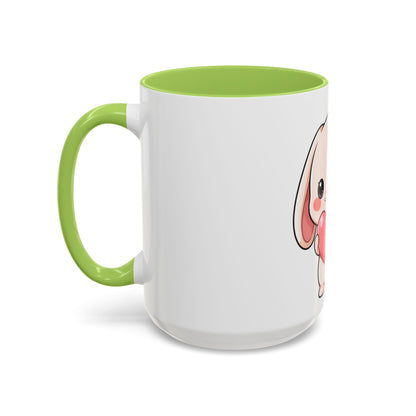 Kawaii Bunny Accent Coffee Mug with Heart, 11oz or 15oz