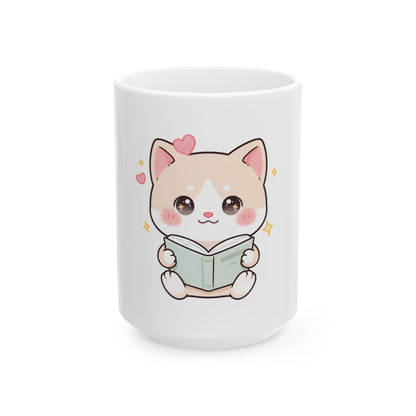 Kawaii Reading Cat Mug for Book Lovers
