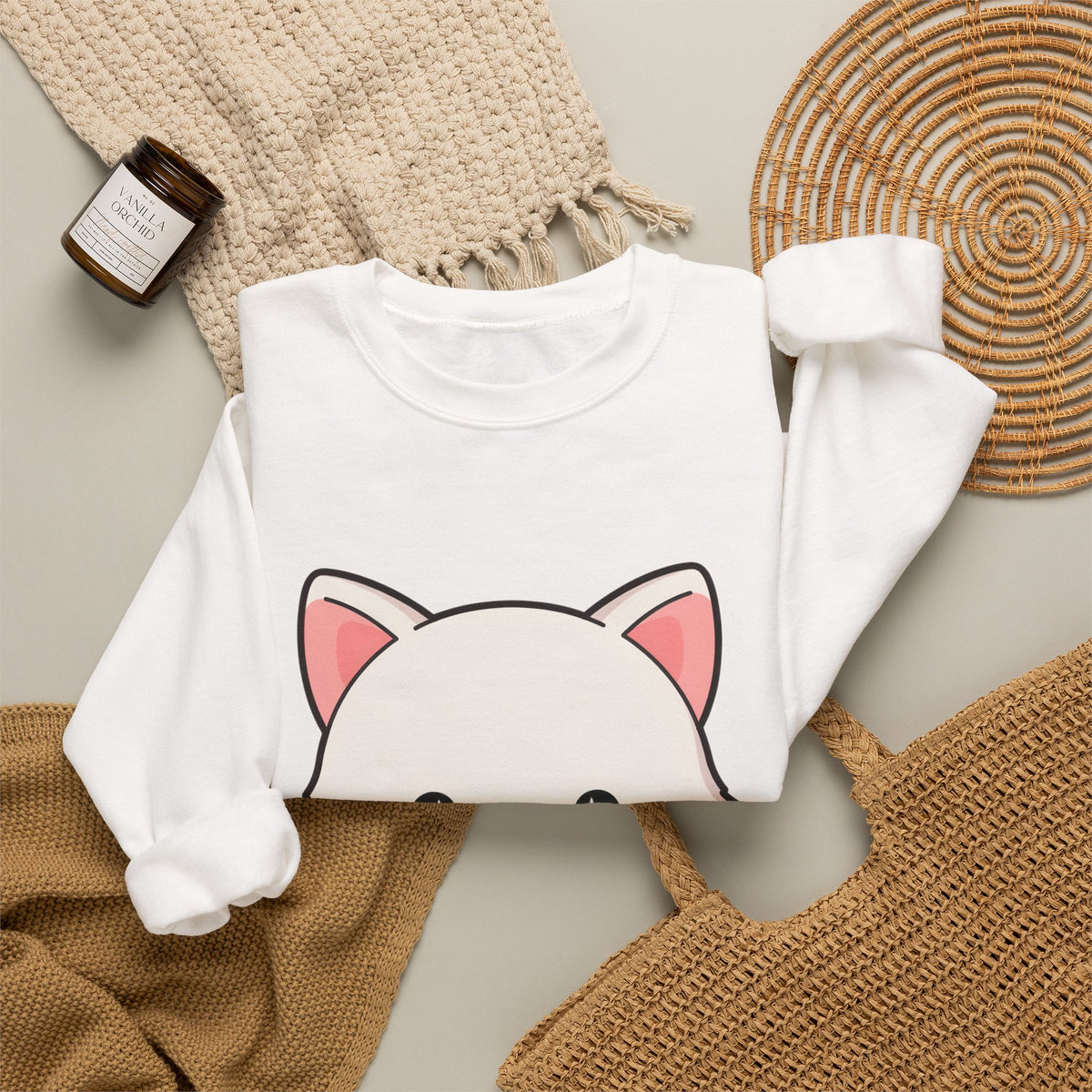 Kawaii Arctic Fox Sweatshirt, Cute Mistletoe Holiday Crewneck