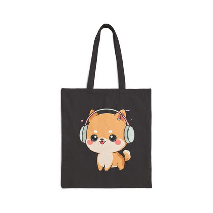 Kawaii Shiba Inu Tote Bag for Music Lovers