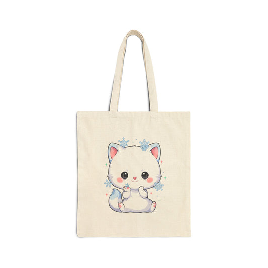 Kawaii Arctic Fox Tote Bag for Cozy Winter Errands