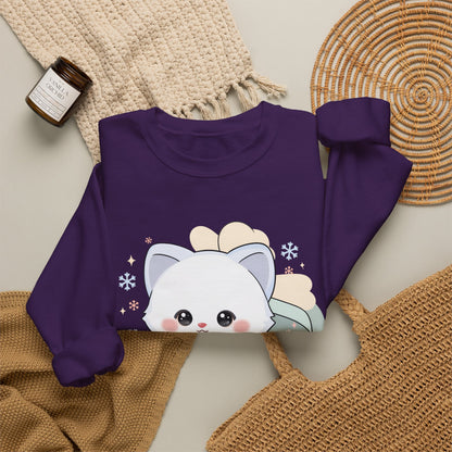 Kawaii Arctic Fox Sweatshirt, Cute Gift Box Fox Crewneck