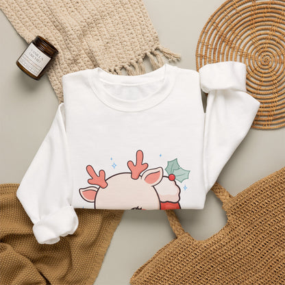Christmas Reindeer Sweatshirt, Kawaii Stocking Holiday Gift