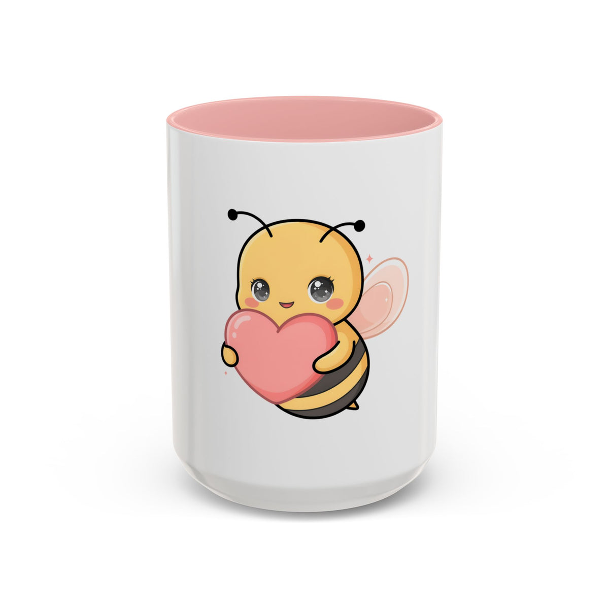 Kawaii Bee Accent Coffee Mug with Pink Heart