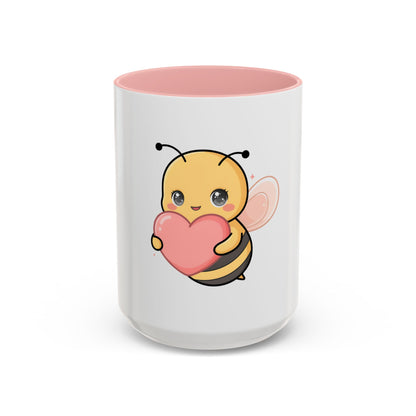 Kawaii Bee Accent Coffee Mug with Pink Heart