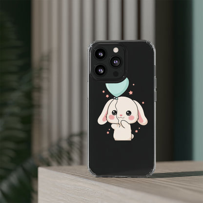 Kawaii Bunny Phone Case with Balloon, Clear Impact-Resistant