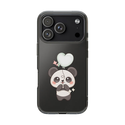 Kawaii Panda Clear Phone Case with Balloon