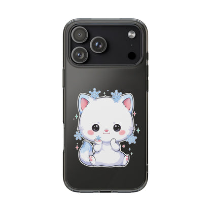 Kawaii Arctic Fox Phone Case, Cute Snowflake Clear Case