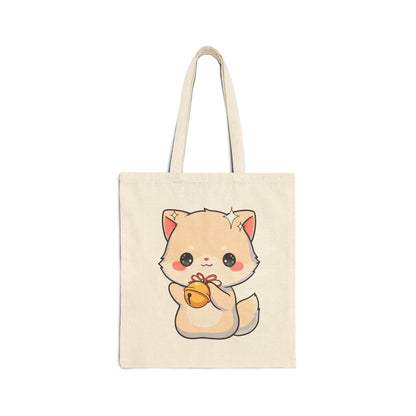 Kawaii Arctic Fox Cotton Canvas Tote Bag