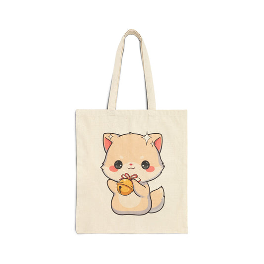Kawaii Arctic Fox Cotton Canvas Tote Bag