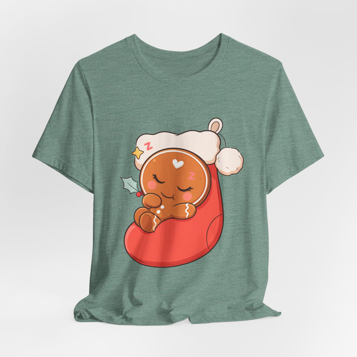 Sleeping Gingerbread Man Christmas T-Shirt, Kawaii Holiday Tee