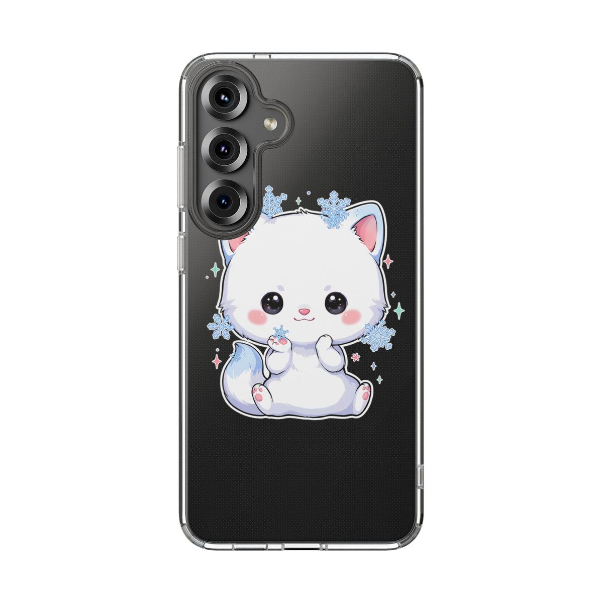 Kawaii Arctic Fox Phone Case, Cute Snowflake Clear Case
