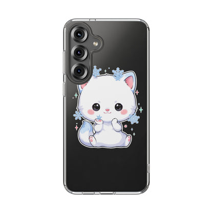 Kawaii Arctic Fox Phone Case, Cute Snowflake Clear Case
