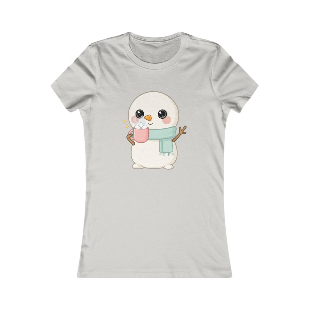 Kawaii Snowman T-Shirt, Hot Cocoa Winter Tee for Women