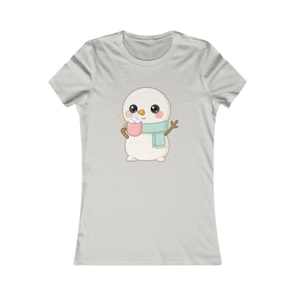Kawaii Snowman T-Shirt, Hot Cocoa Winter Tee for Women