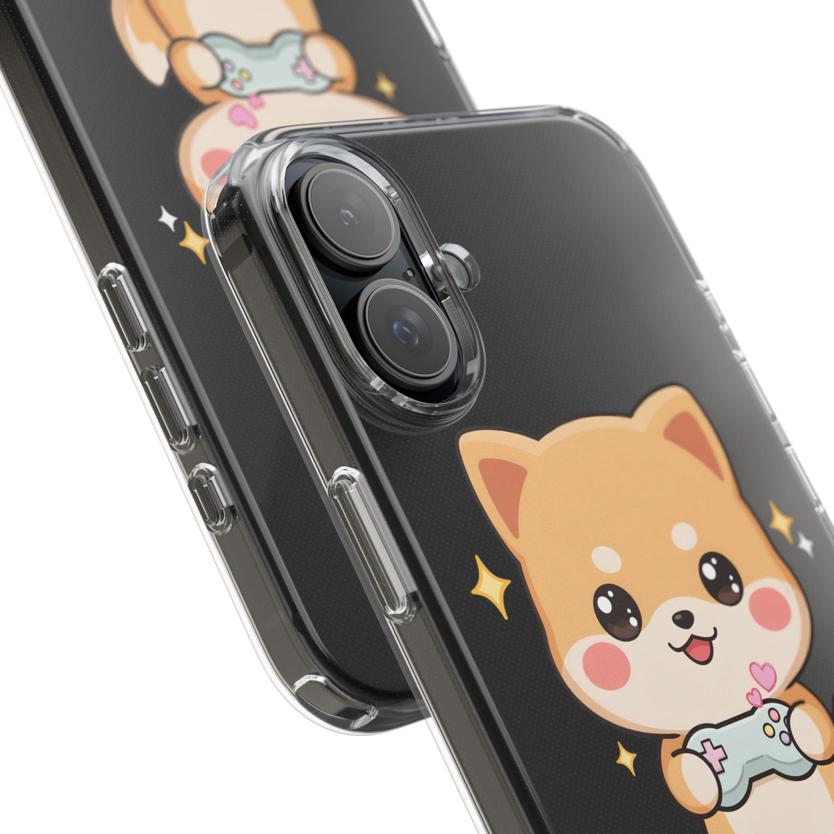 Kawaii Shiba Inu Gamer Phone Case, Clear Impact-Resistant