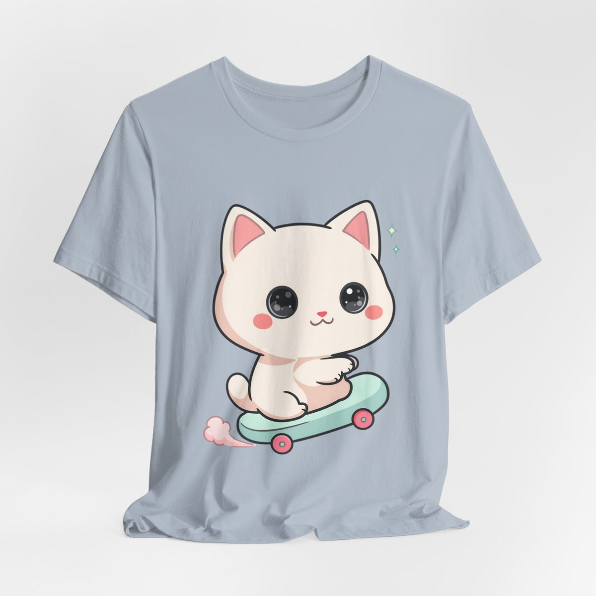 Kawaii Skateboarding Cat T-Shirt – Cute Chibi Kitty Tee