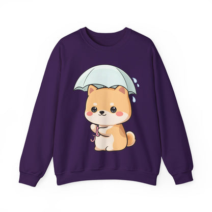 Kawaii Shiba Inu Sweatshirt, Cute Rainy Day Crewneck