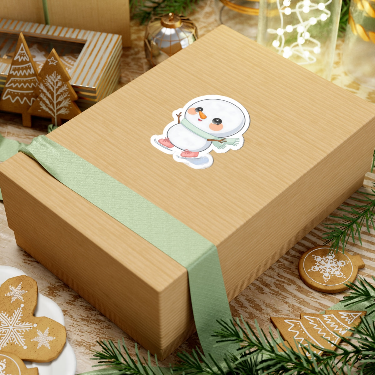 Kawaii Snowman Sticker, Cute Ice Skating Winter Decor