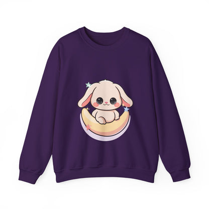 Kawaii Bunny Sweatshirt, Cute Crescent Moon Gift