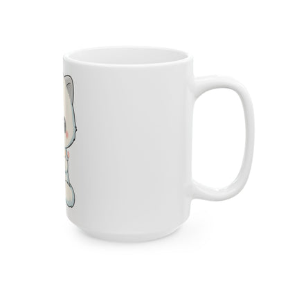 Arctic Fox Mug with Fairy Lights, Cute Kawaii Ceramic Cup