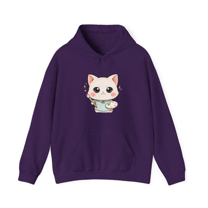 Kawaii Cat Artist Hoodie, Cute Painter Cat Sweatshirt