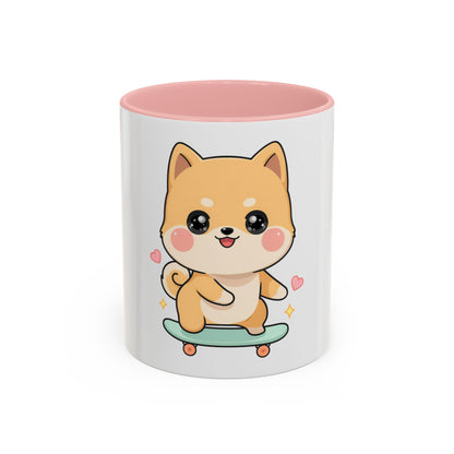 Kawaii Shiba Inu Skateboard Mug, Cute Accent Coffee Mug