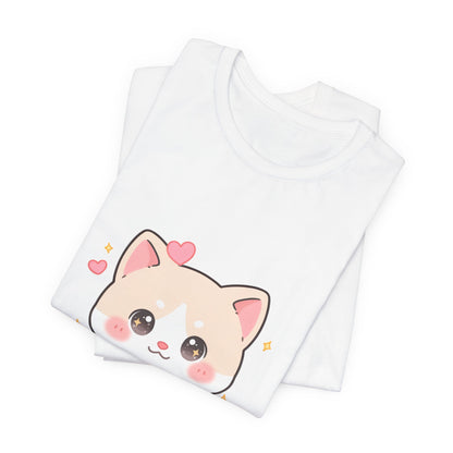 Kawaii Reading Cat T-Shirt for Book Lovers
