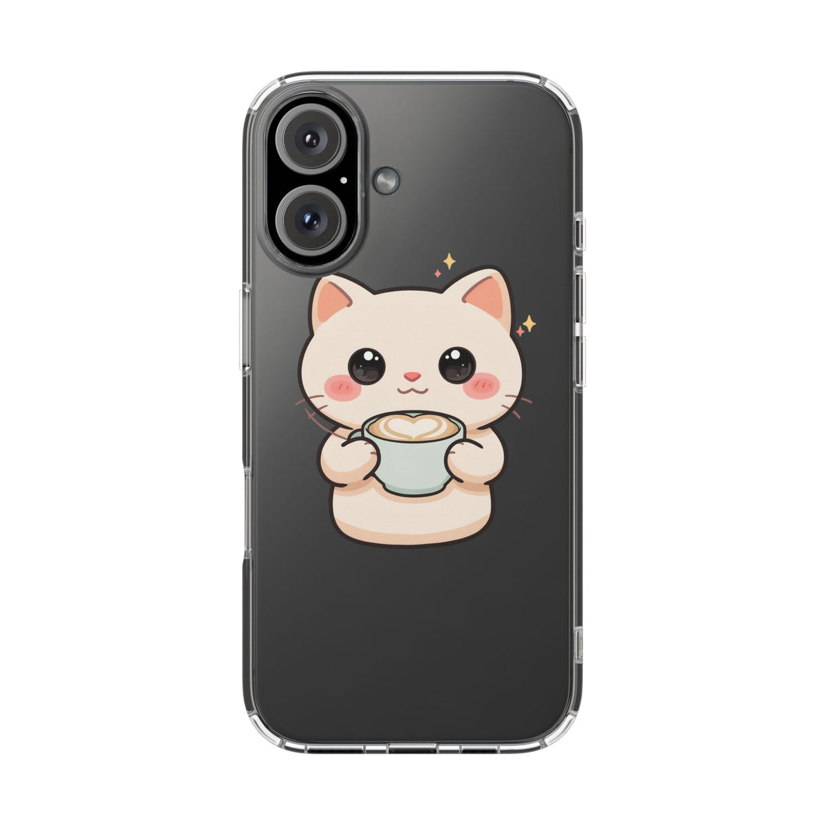 Kawaii Cat Latte Phone Case, Clear Impact-Resistant