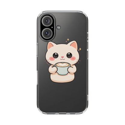 Kawaii Cat Latte Phone Case, Clear Impact-Resistant