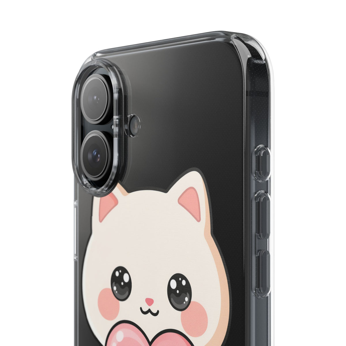 Kawaii Cat Phone Case with Heart, Clear Impact-Resistant