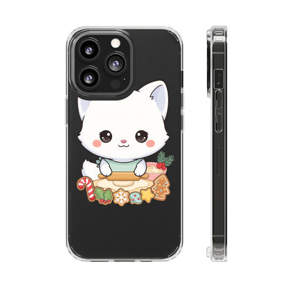 Christmas Fox Clear Phone Case, Kawaii Cookie Baker